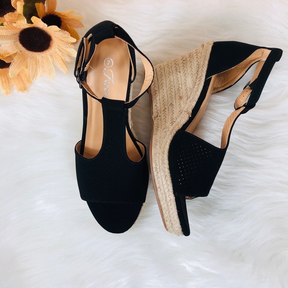 5⭐️BLACK ESPADRILLE WEDGE HEELS SANDALS- Shoe - Picture 5 of 7